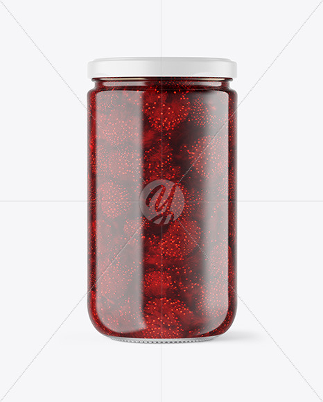 Clear Glass Jar with Strawberry Jam Mockup