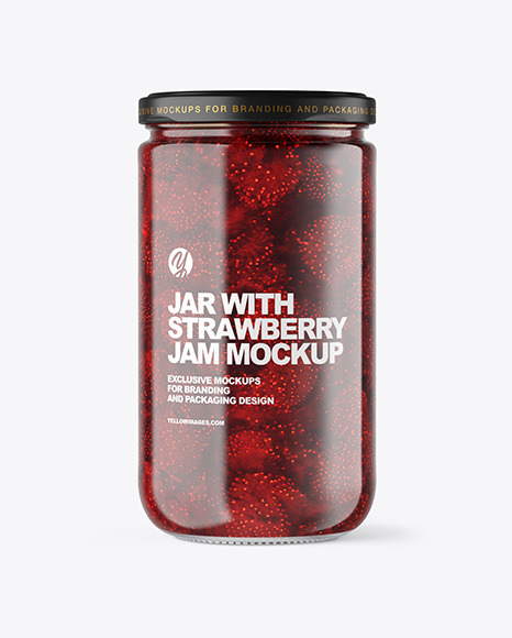 Clear Glass Jar with Strawberry Jam Mockup