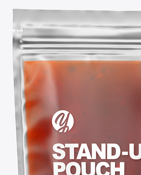 Frosted Plastic Pouch w/ Red Sauce Mockup