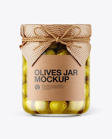 Glass Green Olives Jar with Paper Cap Mockup