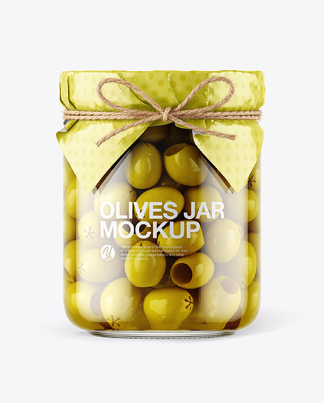 Glass Green Olives Jar with Paper Cap Mockup