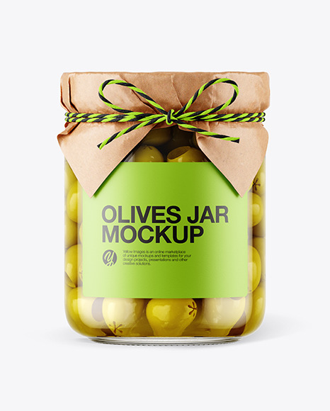 Glass Green Olives Jar with Paper Cap Mockup