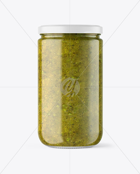 Clear Glass Jar with Spicy Herbs Sauce Mockup