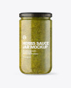 Clear Glass Jar with Spicy Herbs Sauce Mockup