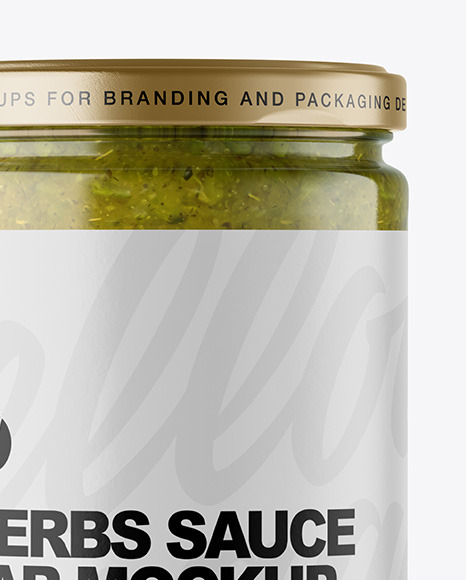 Clear Glass Jar with Spicy Herbs Sauce Mockup