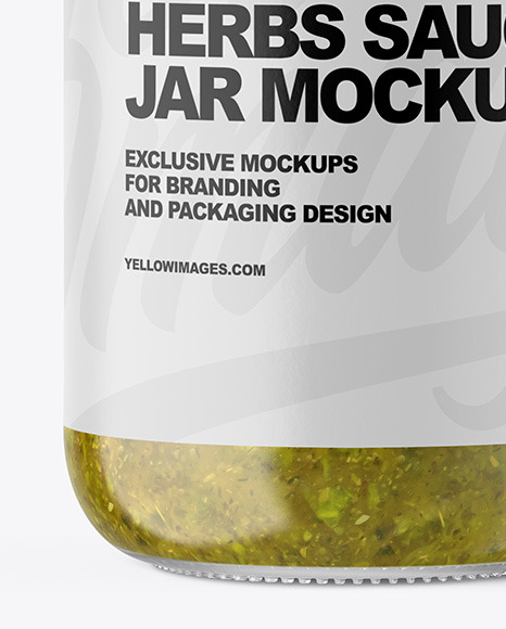 Clear Glass Jar with Spicy Herbs Sauce Mockup