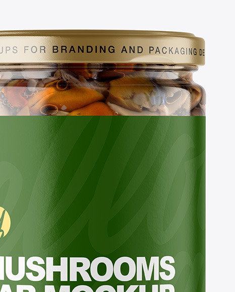 Clear Glass Jar with Marinated Mixed Mushrooms Mockup