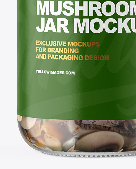 Clear Glass Jar with Marinated Mixed Mushrooms Mockup