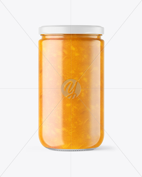 Clear Glass Jar with Mango jam Mockup