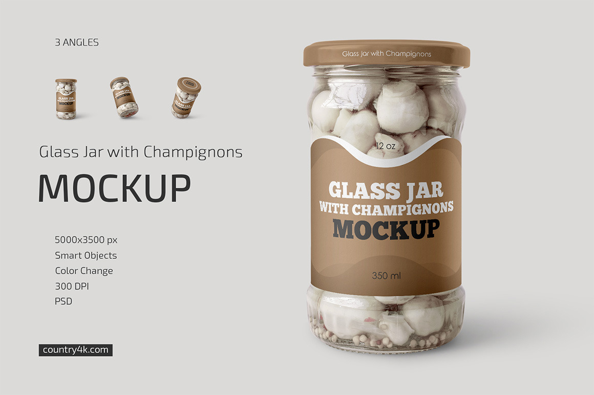 Glass Jar with Champignons Mockup Set Glass Jar with Champignons Mockup Set