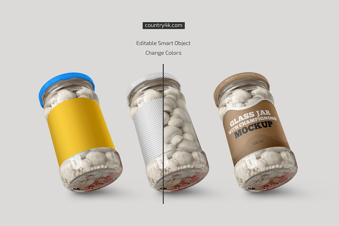 Glass Jar with Champignons Mockup Set Glass Jar with Champignons Mockup Set