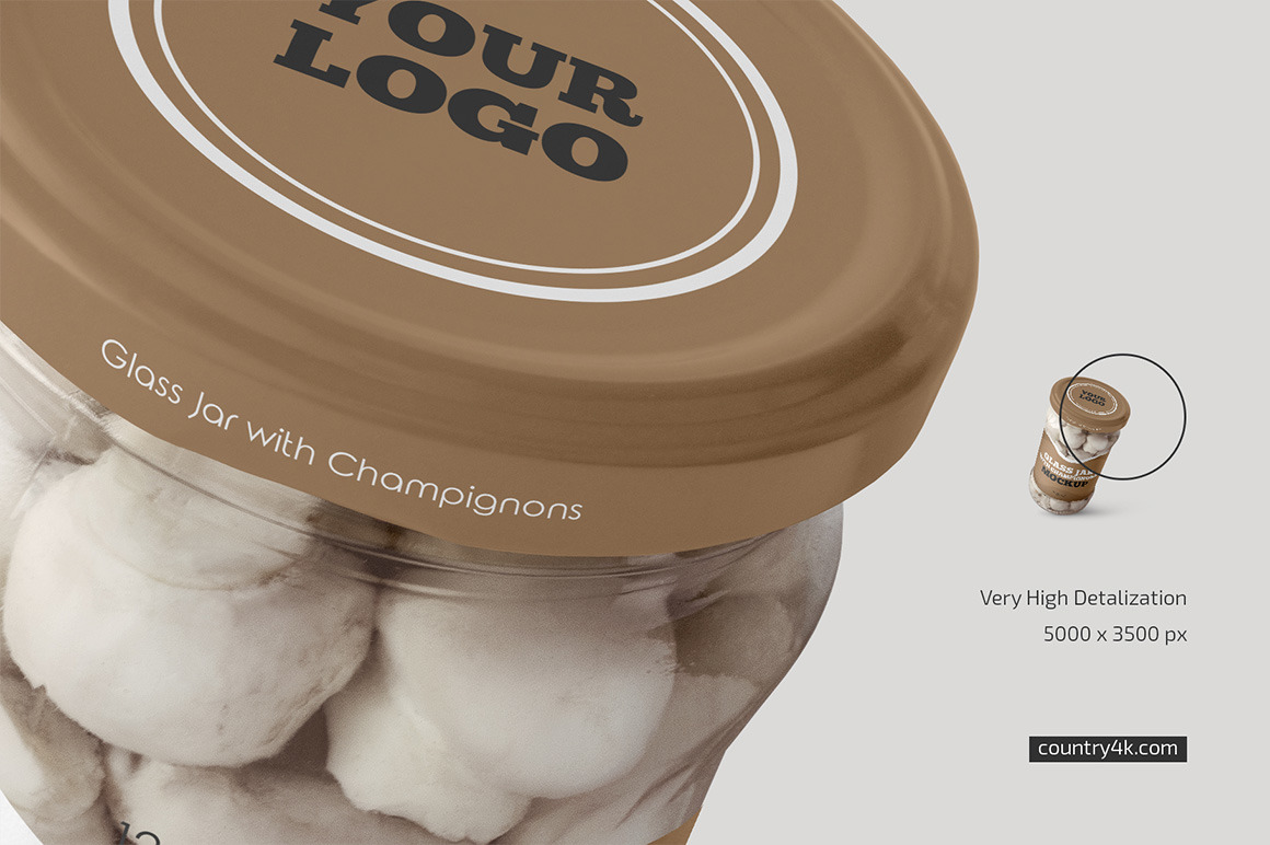 Glass Jar with Champignons Mockup Set Glass Jar with Champignons Mockup Set