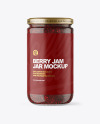 Clear Glass Jar with Raspberry Jam Mockup