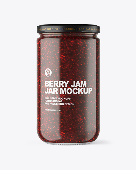 Clear Glass Jar with Raspberry Jam Mockup