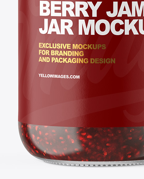 Clear Glass Jar with Raspberry Jam Mockup