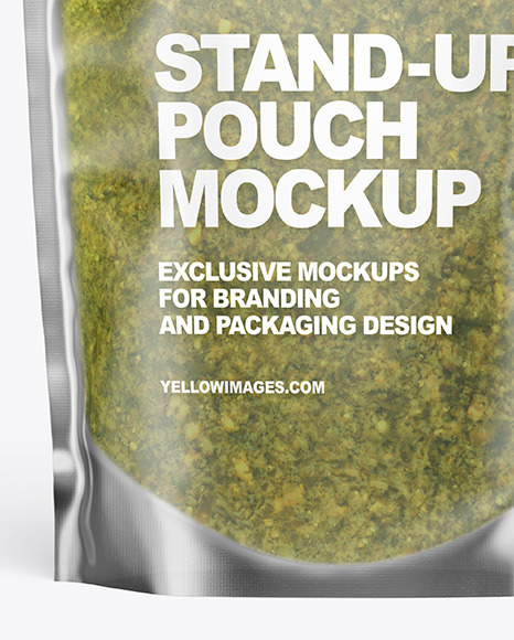 Frosted Plastic Pouch w/ Pesto Sauce Mockup