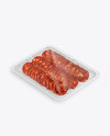 Plastic Tray With Matte Film & Sliced Chorizo Sausage Mockup Half View