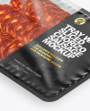 Plastic Tray With Matte Film & Sliced Chorizo Sausage Mockup Half View