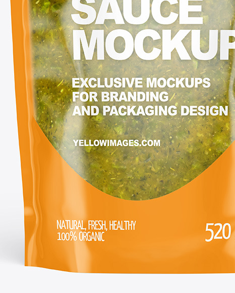 Clear Plastic Pouch w/ Spicy Herbs Sauce Mockup