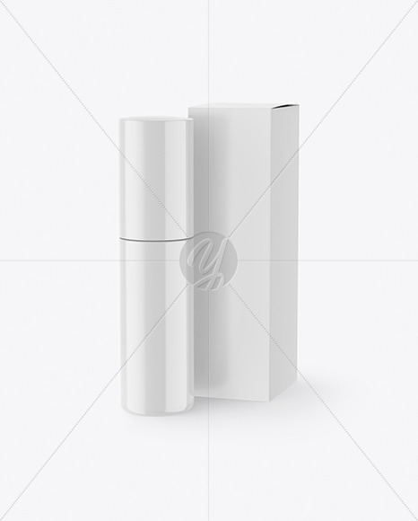 Glossy Cosmetic Bottle with Paper Box Mockup