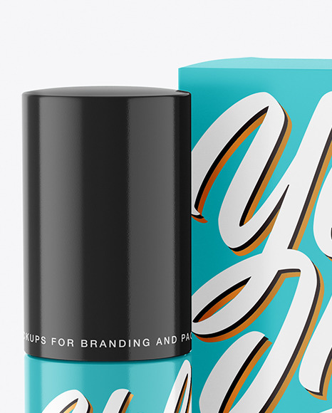 Glossy Cosmetic Bottle with Paper Box Mockup