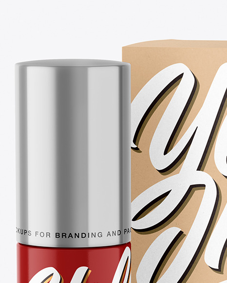 Glossy Cosmetic Bottle with Kraft Paper Box Mockup