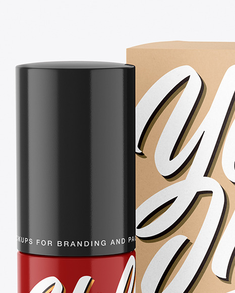 Glossy Cosmetic Bottle with Kraft Paper Box Mockup