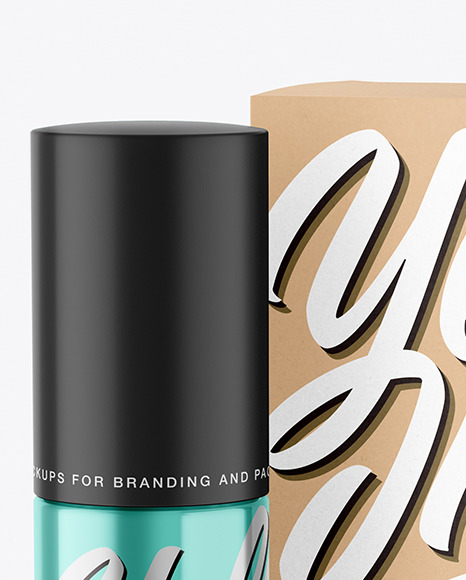 Metallic Cosmetic Bottle with Kraft Paper Box Mockup