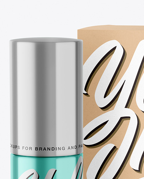 Metallic Cosmetic Bottle with Kraft Paper Box Mockup