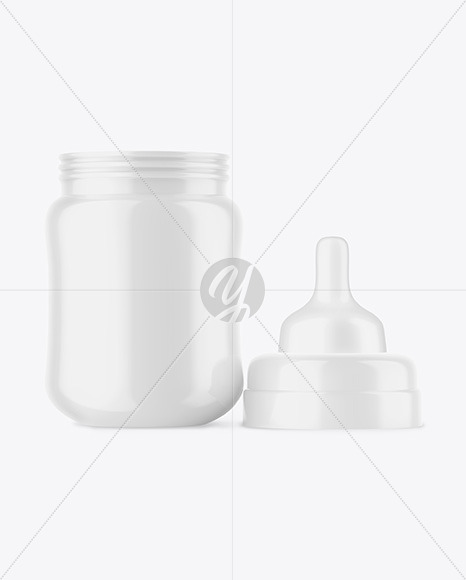 Glossy Baby Bottle with Opened Cap Mockup