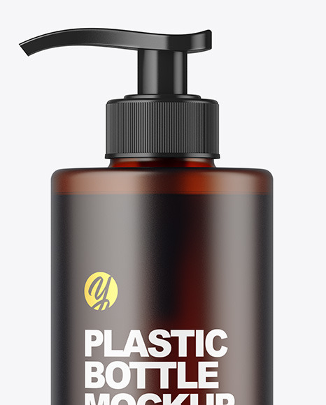 Frosted Amber Plastic Pump Bottle Mockup