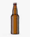 12oz Amber Beer Bottle With Condensation Mockup