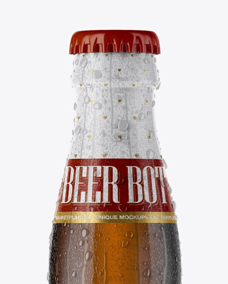 22oz Amber Beer Bottle With Condensation Mockup