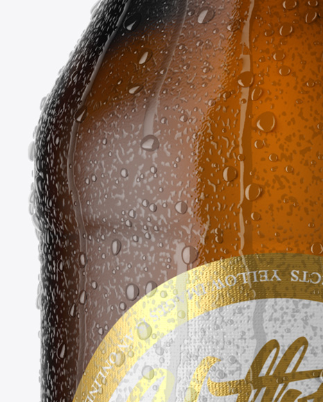 22oz Amber Beer Bottle With Condensation Mockup