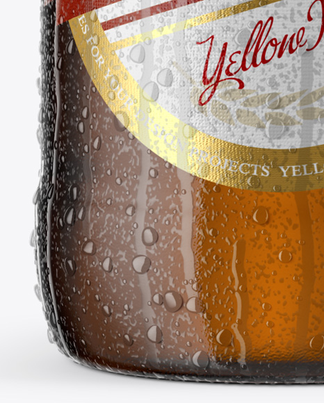 22oz Amber Beer Bottle With Condensation Mockup