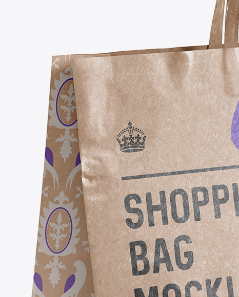 Glossy Kraft Paper Shopping Bag Mockup - Halfside View