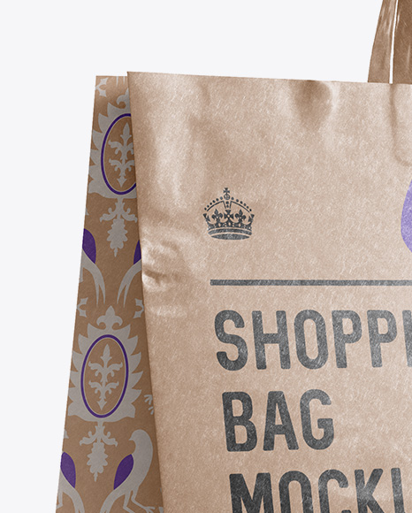 Glossy Kraft Paper Shopping Bag Mockup - Halfside View (Eye-Level Shot)