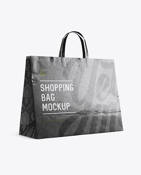 Glossy Kraft Paper Shopping Bag Mockup - Halfside View (Eye-Level Shot)