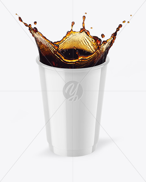 Glossy Paper Coffee Cup w/ Splash Mockup