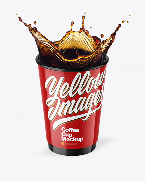 Glossy Paper Coffee Cup w Splash Mockup - Splash mockup