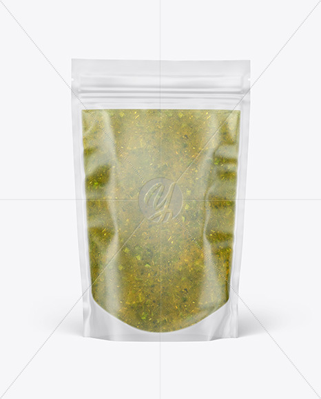 Frosted Plastic Pouch w/ Spicy Herbs Sauce Mockup