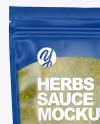 Frosted Plastic Pouch w/ Spicy Herbs Sauce Mockup