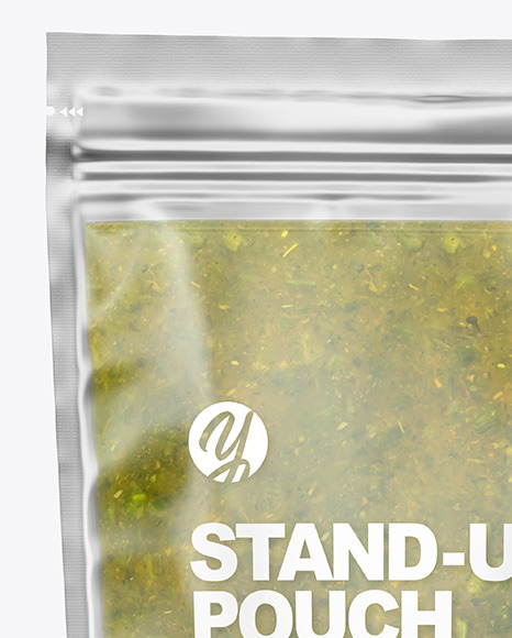 Frosted Plastic Pouch w/ Spicy Herbs Sauce Mockup