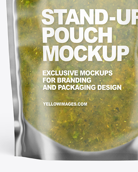 Frosted Plastic Pouch w/ Spicy Herbs Sauce Mockup