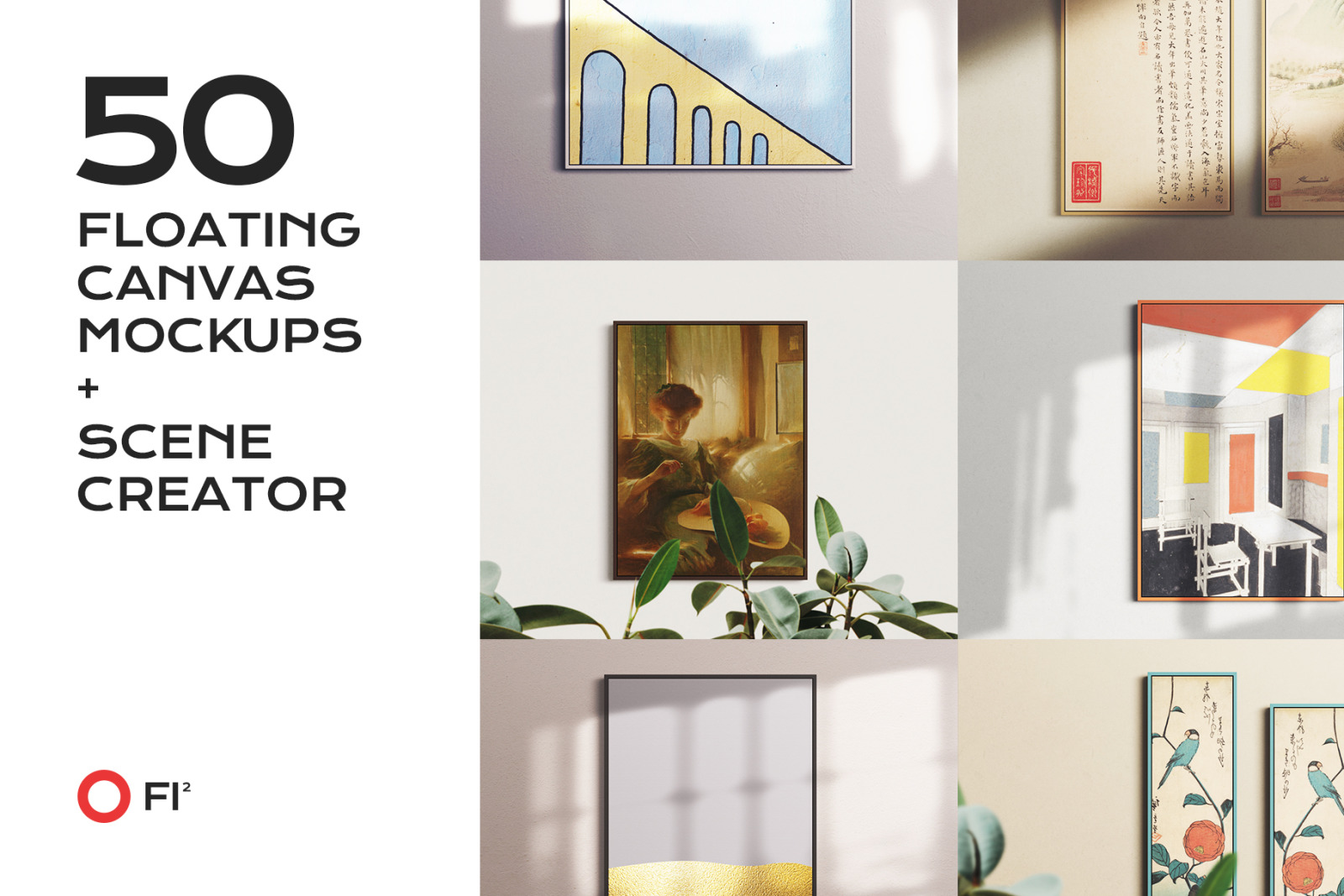 50 Floating canvas mockup bundle kit on Yellow Images Creative Store
