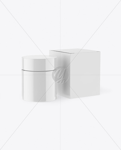 Glossy Cosmetic Jar with Paper Box Mockup