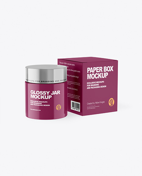 Glossy Cosmetic Jar with Paper Box Mockup - Glossy+Cosmetic+Jar+With+Box+Mockup+Studio+Mockups