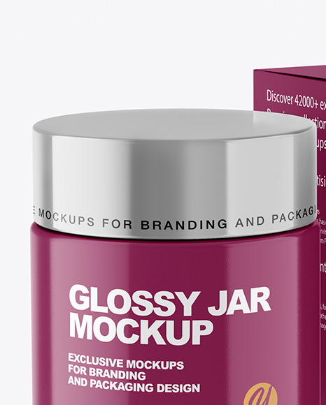 Glossy Cosmetic Jar with Paper Box Mockup