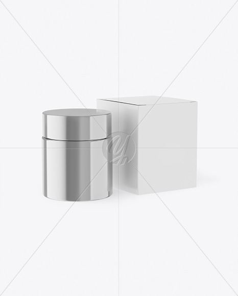 Metallic Cosmetic Jar with Paper Box Mockup