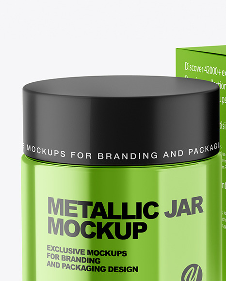 Metallic Cosmetic Jar with Paper Box Mockup